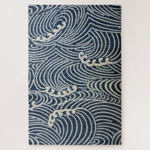 Vintage Japanese Textile, Wave Pattern Jigsaw Puzzle