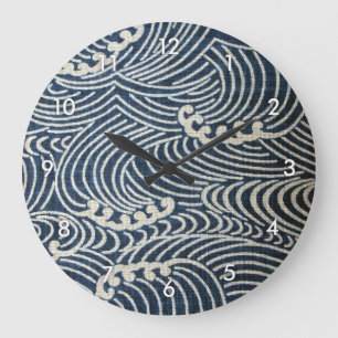 Vintage Japanese Textile, Wave Pattern Large Clock