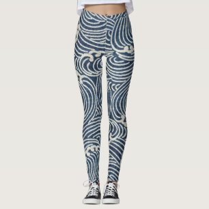 Vintage Japanese Textile, Wave Pattern Leggings