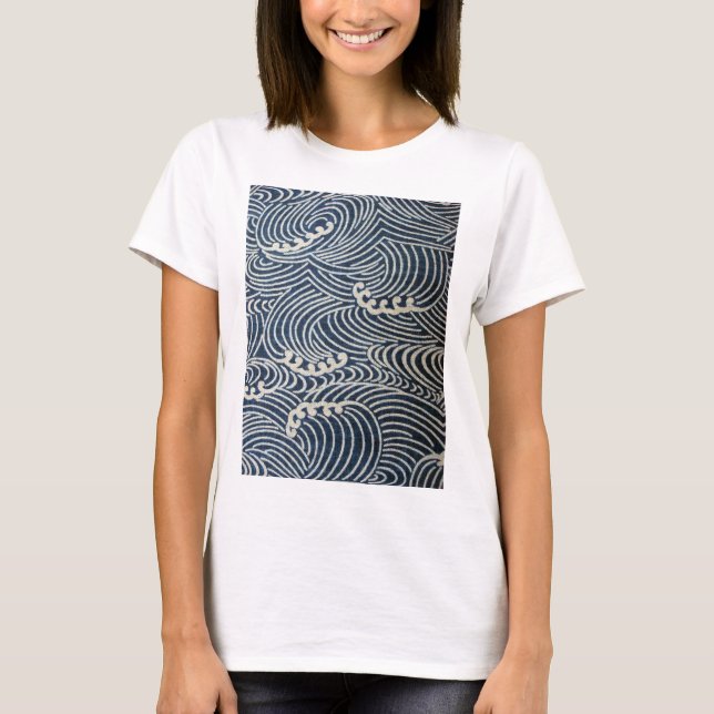 Vintage Japanese Textile, Wave Pattern T-Shirt (Front)