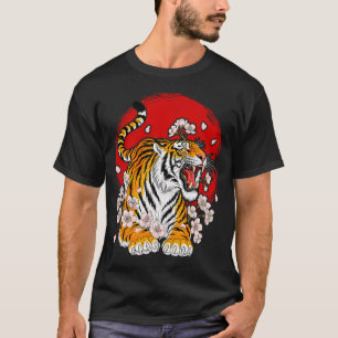 Vintage Japanese Tiger Asian Art Cherry Blossom T-Shirt