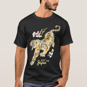 Vintage Japanese Tiger Asian Flowers Tattoo Art T-Shirt