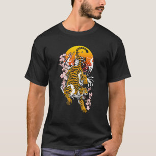 Vintage Japanese Tiger Traditional Asian Cherry Bl T-Shirt