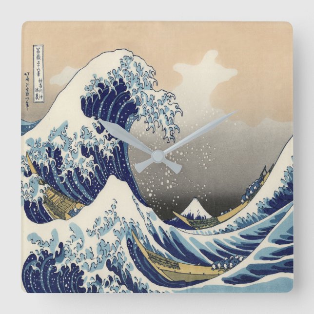 vintage japanese ukiyo e art the great wave square wall clock (Front)