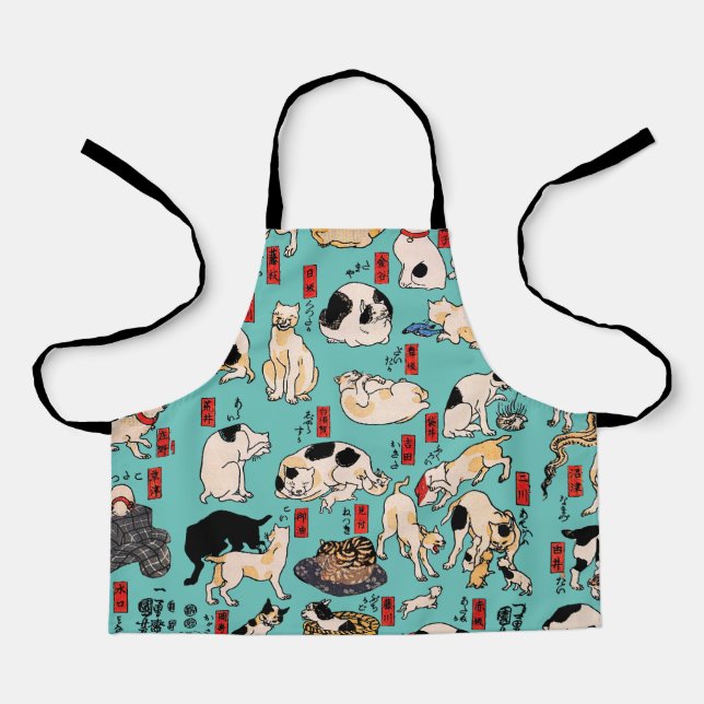 Vintage Japanese Ukiyo-e Cat Pattern: Kuniyoshi Apron (Front)