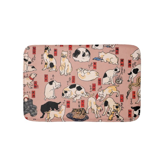 Vintage Japanese Ukiyo-e Cat Pattern: Kuniyoshi Bath Mat (Front)
