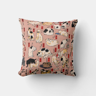 Vintage Japanese Ukiyo-e Cat Pattern: Kuniyoshi Throw Pillow