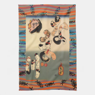 Vintage Japanese Ukiyo-e Catfish Wave Art Kitchen Towel