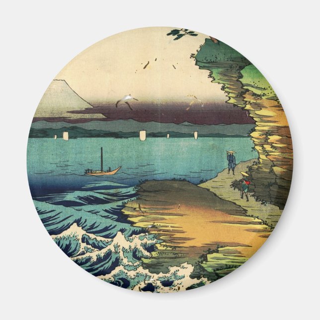Vintage Japanese Ukiyo-e Mt. Fuji 房州保田ノ海岸 Magnet (Front)