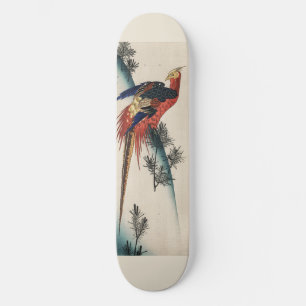 Vintage Japanese Ukiyo-e Pheasant and Pine Art Skateboard
