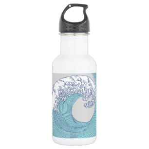 Vintage Japanese Ukiyo-e Surf Wave Art Blue Coast 532 Ml Water Bottle