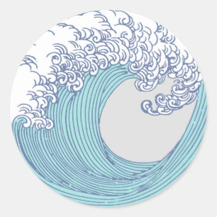 Vintage Japanese Ukiyo-e Surf Wave Art Blue Coast Classic Round Sticker