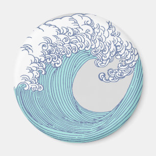 Vintage Japanese Ukiyo-e Surf Wave Art Blue Coast Magnet