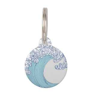 Vintage Japanese Ukiyo-e Surf Wave Art Blue Coast Pet Tag