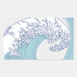 Vintage Japanese Ukiyo-e Surf Wave Art Blue Coast Sticker