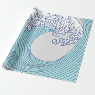 Vintage Japanese Ukiyo-e Surf Wave Art Blue Coast Wrapping Paper