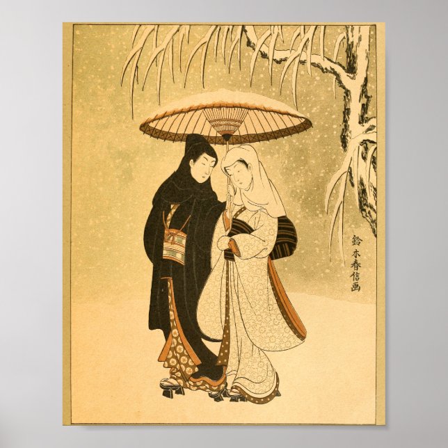 Vintage Japanese Wall Art Woman Man (Front)