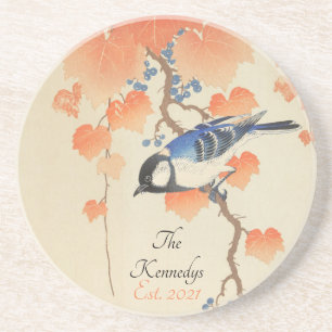 Vintage Japanese Watercolor Bird Print Coaster
