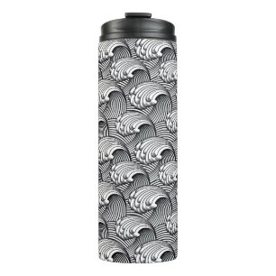Vintage Japanese Waves, Black and White Thermal Tumbler