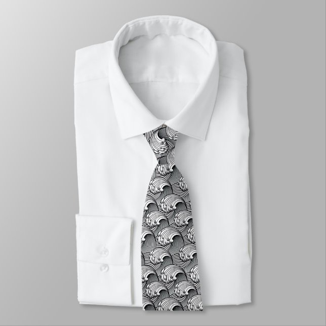 Vintage Japanese Waves, Black and White Tie (Tied)