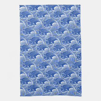 Vintage Japanese Waves, Cobalt Blue and White Kitchen Towel