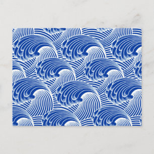 Vintage Japanese Waves, Cobalt Blue and White Postcard