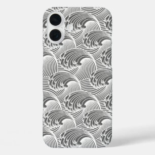 Vintage Japanese Waves, Grey / Grey and White iPhone 16 Plus Case