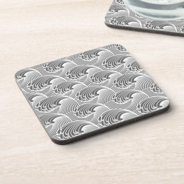 Vintage Japanese Waves, Grey / Grey and White  Coaster (Left Side)