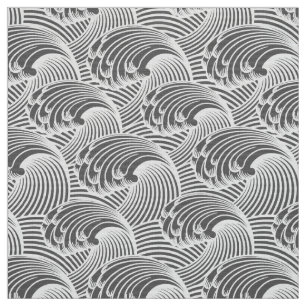 Vintage Japanese Waves, Grey / Grey and White Fabric