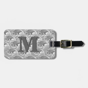 Vintage Japanese Waves, Grey / Grey and White Luggage Tag