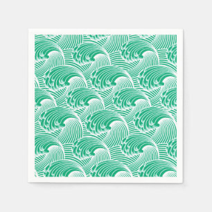 Vintage Japanese Waves, Jade Green and White Napkin