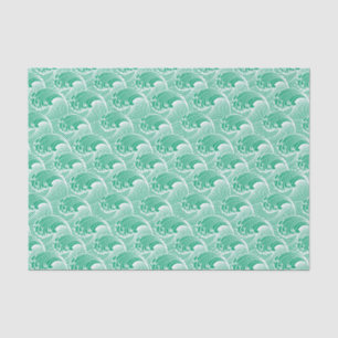 Vintage Japanese Waves, Jade Green and White Tissue Paper