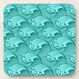 Vintage Japanese Waves, Turquoise and Aqua Coaster