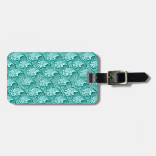 Vintage Japanese Waves, Turquoise and Aqua Luggage Tag