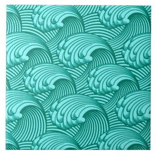 Vintage Japanese Waves, Turquoise and Aqua Tile