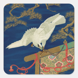 Vintage Japanese White Hawk Art G.A. Audsley Square Sticker