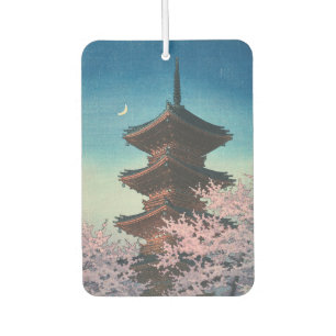 Vintage Japanese Woodblock Spring Evening Pagoda Air Freshener