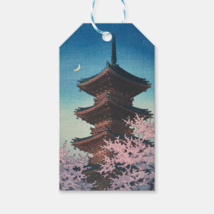 Vintage Japanese Woodblock Spring Evening Pagoda Gift Tags