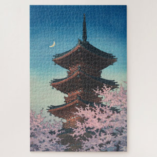 Vintage Japanese Woodblock Spring Evening Pagoda Jigsaw Puzzle