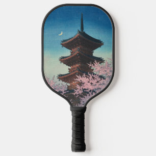 Vintage Japanese Woodblock Spring Evening Pagoda Pickleball Paddle
