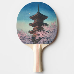 Vintage Japanese Woodblock Spring Evening Pagoda Ping Pong Paddle