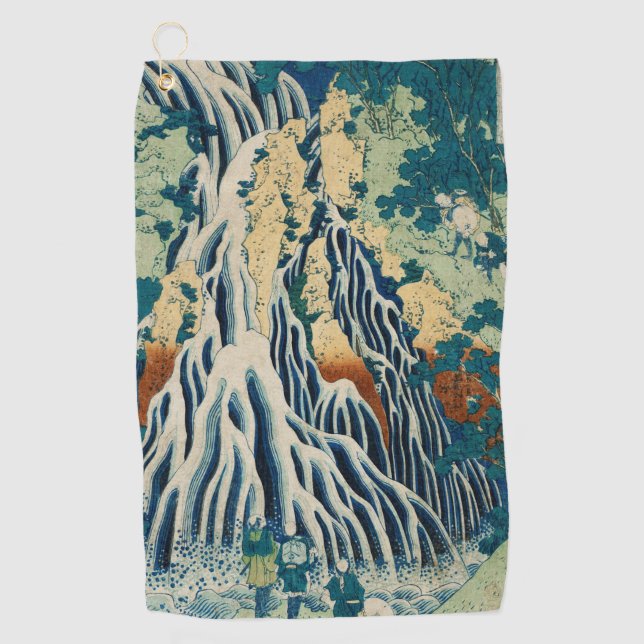 Vintage Japanese Woodblock Waterfall Kirifuri Golf Towel (Front)