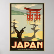 Vintage Japon Sika Deer, Torii Gate affiche de voy