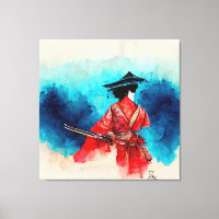 Vintage Japonais Samurai guerrier toile étirée