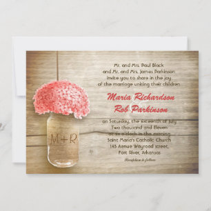 vintage jar with pink flowers wedding invitation