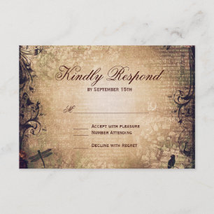 Vintage Jardin dénudé Mariage RSVP Cartes