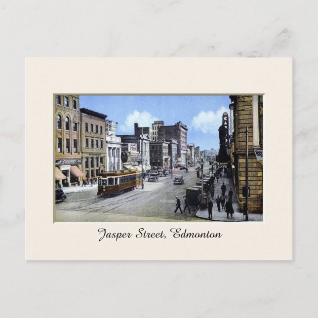 Vintage Jasper Street, Edmonton, Alberta, Canada Postcard (Front)