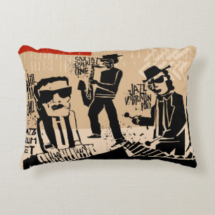 Vintage Jazz Band Poster: Cool Design Accent Pillow