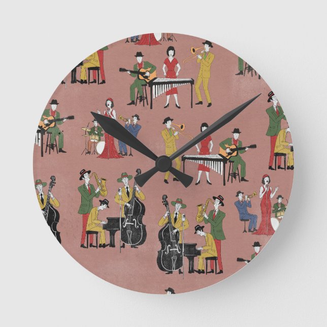 Vintage Jazz Band Round Clock (Front)