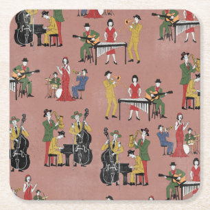 Vintage Jazz Band Square Paper Coaster